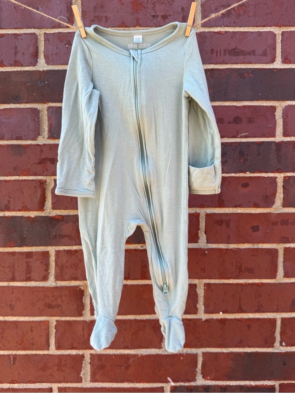 okie dokie Sage Green Footed Zipper One-Piece
